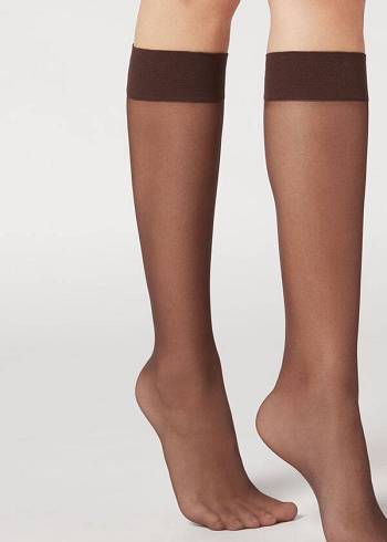 Calzedonia 20 Denier Bekvämlighet Cuff Knee-Highs Sheer Sexy Strumpor Dam Kaffe | SE1886JJ