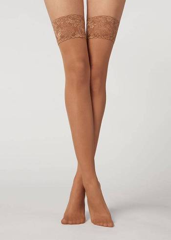 Calzedonia 20 Denier Sheer Thigh-Highs Strumpor Dam Beige Bruna | SE2941MA