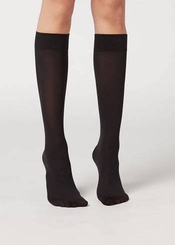 Calzedonia 30 Denier Semi Opaque Microfiber Knee-Highs Long Strumpor Dam Svarta | SE1956OR