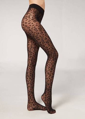 Calzedonia Animal Pattern 30 Denier Sheer Patterned Strumpbyxor Dam Svarta | SE3107WY