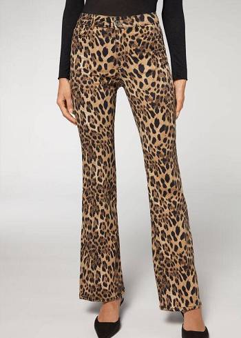 Calzedonia Animal Print Flared Byxor Dam Bruna | SE1478NB