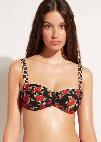 Calzedonia Bandeau Lightly Vadderad Nizza Bikinitoppar Dam Rosa Svarta | SE2497AP