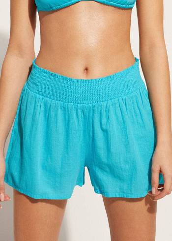 Calzedonia Bomull Shorts Cover Ups Dam Turkos Gröna | SE2064DN