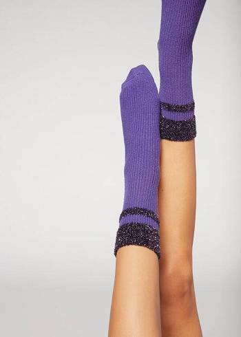 Calzedonia Cashmere Korta with Glitter Trim Strumpor Dam Lila | SE1834JJ