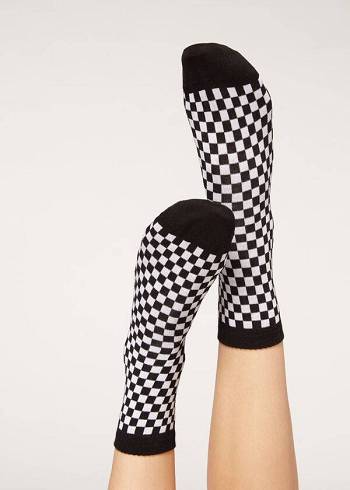 Calzedonia Checkered Pattern Korta Strumpor Dam Svarta | SE1828AP