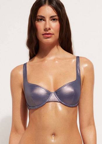 Calzedonia Coated-Effect Balconette Daytona Bikinitoppar Dam Blå | SE2491JJ