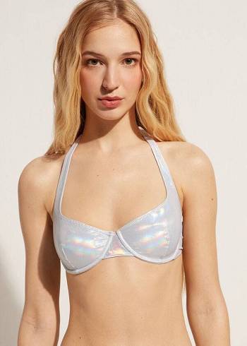 Calzedonia Coated-Effect Balconette Daytona Bikinitoppar Dam Silver | SE2492HK