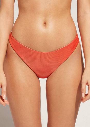 Calzedonia Coated-Effect High-Cut Brazilian Antigua Bikiniunderdel Dam Korall Orange | SE2827BC