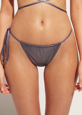 Calzedonia Coated-Effect String String Daytona Bikiniunderdel Dam Blå | SE2823WY