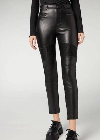 Calzedonia Coated Thermal Mager Biker Leggings Dam Svarta | SE1559WY