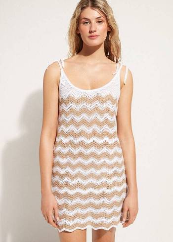 Calzedonia Crochet Klänning with Chevron Motif Cover Ups Dam Vita Beige | SE2119HK