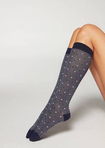 Calzedonia Dot-Pattern Long Strumpor Dam Blå | SE1950EX