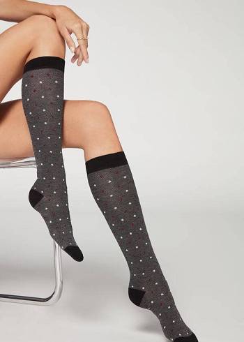 Calzedonia Dot-Pattern Long Strumpor Dam Grå | SE1952TV