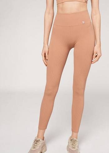 Calzedonia Fine Räfflad Seamless Sport Leggings Dam Beige | SE1540OR