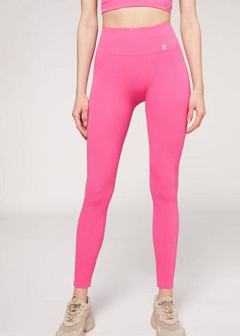 Calzedonia Fine Räfflad Seamless Sport Leggings Dam Rosa | SE1543SO