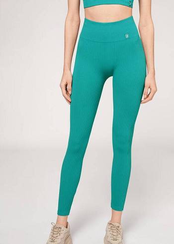 Calzedonia Fine Räfflad Seamless Sport Leggings Dam Turkos | SE1545FM