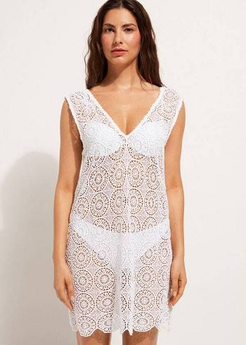 Calzedonia Geometric Crochet Klänning Cover Ups Dam Vita | SE2108TV