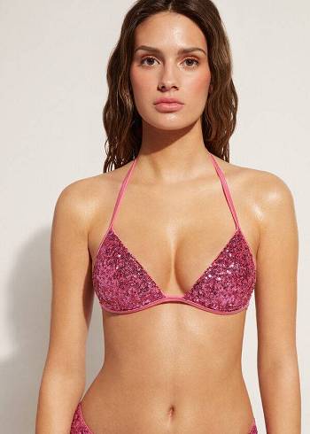 Calzedonia Graduated Vadderad Triangle Cannes Bikinitoppar Dam Rosa | SE2457NB