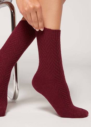 Calzedonia Herringbone Cashmere Korta Strumpor Dam Vinröda | SE1747IS