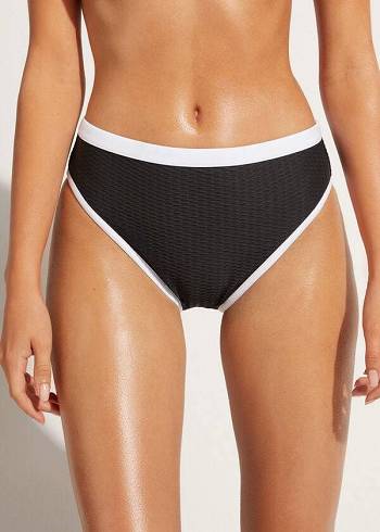 Calzedonia High Midja Coimbra Bikiniunderdel Dam Svarta Vita | SE2769SO