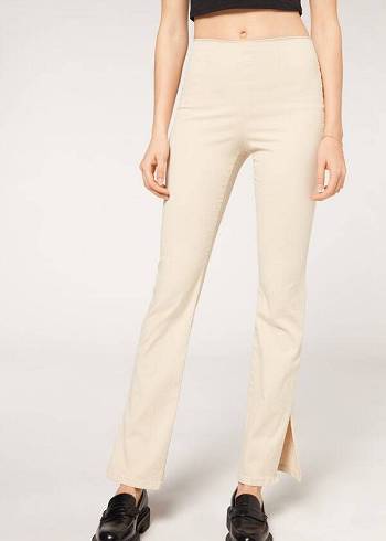 Calzedonia High-Midja Flared in Denim with Slits Jeans Dam Bruna Beige | SE1591IS