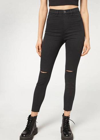 Calzedonia High-Midja Mager Jeans Dam Svarta | SE1590UT