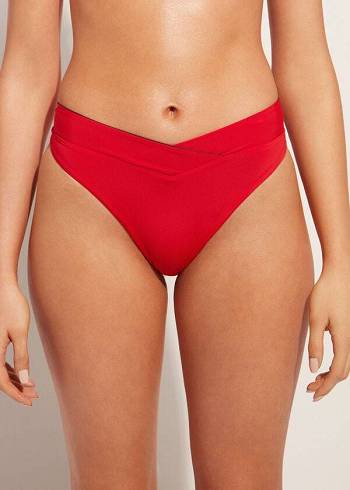 Calzedonia High-Midja V-Cut Brazilian Indonesia Bikiniunderdel Dam Röda | SE2726WY