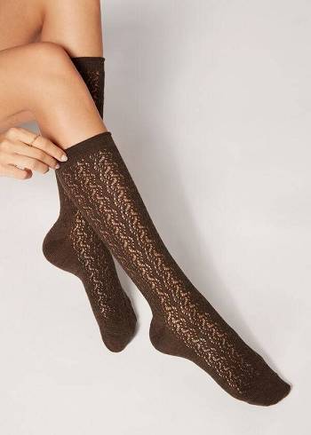 Calzedonia Knee High with Open Knit Ull Long Strumpor Dam Bruna | SE1949WY