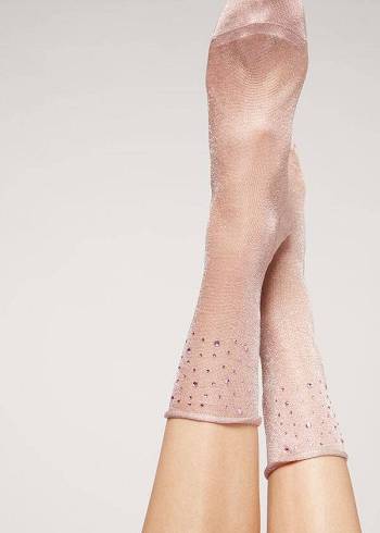 Calzedonia Korta with Glitter and Crystals Strumpor Dam Rosa | SE1664EX