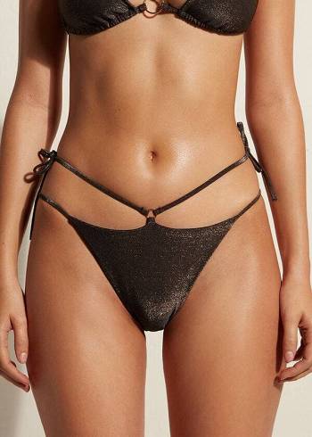 Calzedonia Lamé Brazilian Side String Hollywood Bikiniunderdel Dam Svarta | SE2706RW