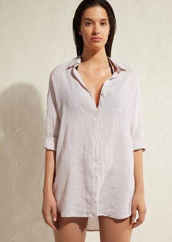 Calzedonia Linen Shirt Cover Ups Dam Beige | SE2094JJ