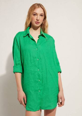 Calzedonia Linen Shirt Cover Ups Dam Gröna | SE2103MA