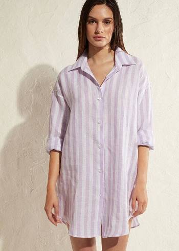 Calzedonia Linen Shirt Cover Ups Dam Lila Vita | SE2105WY