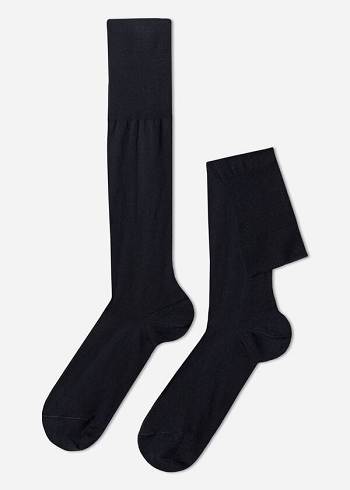 Calzedonia Lisle Thread Long Strumpor Herr Blå | SE1425BC