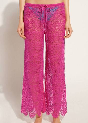 Calzedonia Long Crochet Pants Cover Ups Dam Rosa | SE2057YU