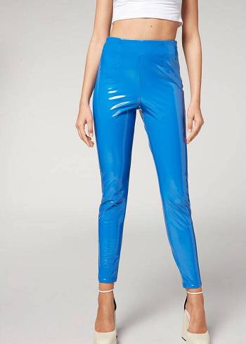 Calzedonia Mager in Thermal Vinyl Leggings Dam Blå | SE1506QZ