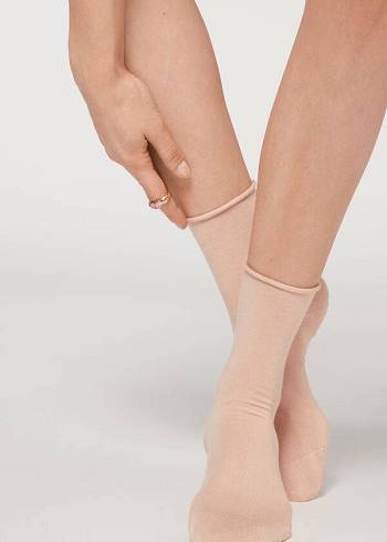 Calzedonia Non-Elastic Bomull Ankle Korta Strumpor Dam Beige | SE1731KI