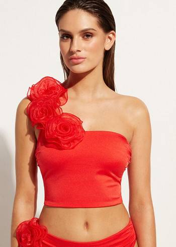 Calzedonia One-Shoulder Bandeau Bora Bora Bikinitoppar Dam Röda | SE2410ZG