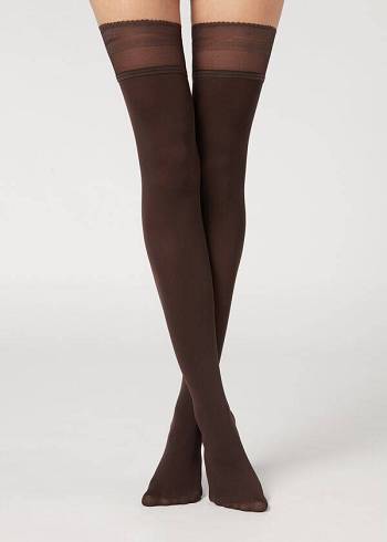 Calzedonia Opaque soft touch Thigh-Highs Strumpor Dam Kaffe | SE2924NB