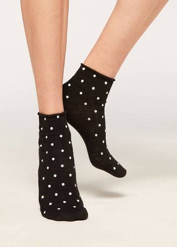 Calzedonia Polka Dot Motif Korta with Linen Strumpor Dam Svarta | SE1724AP