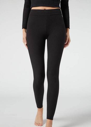 Calzedonia Räfflad with Cashmere Leggings Dam Svarta | SE1516AP