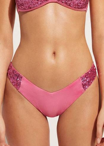 Calzedonia Sequined High-Cut Brazilian Cannes Cheeky Bikiniunderdel Dam Rosa | SE2645SO