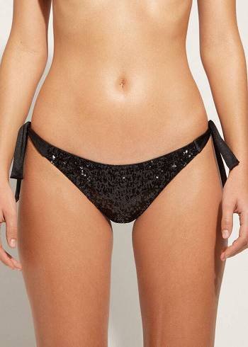 Calzedonia Sequined Side-Tie Cannes Bikiniunderdel Dam Svarta | SE2642GL