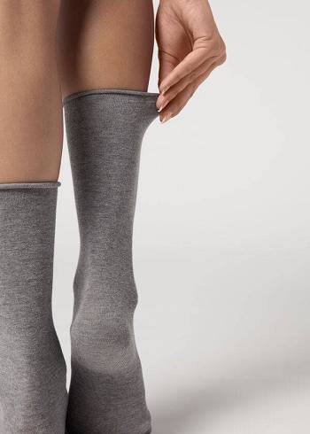 Calzedonia Smooth Bomull Mid-Calf Long Strumpor Dam Silver | SE1929IS