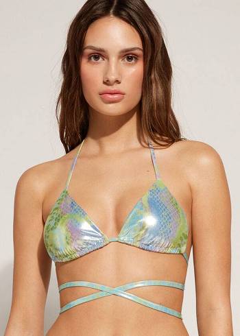 Calzedonia Snake-Pattern Triangle String Las Palmas Bikinitoppar Dam Gröna | SE2232NB