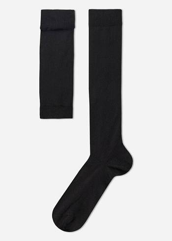 Calzedonia Stretch Bomull Long Strumpor Herr Svarta | SE1417HK