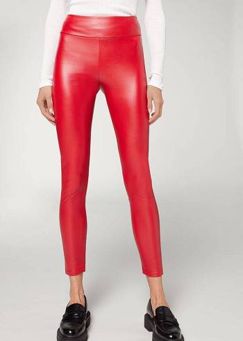 Calzedonia Thermal Läder Effect Leggings Dam Röda | SE1492DN