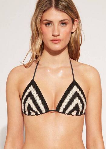 Calzedonia Triangle String Mumbai Bikinitoppar Dam Svarta Beige | SE2138OR