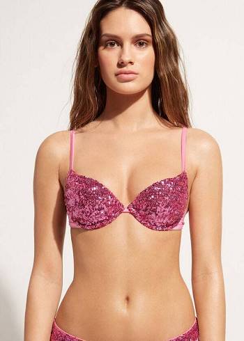 Calzedonia Vadderad Push-Up Cannes rosa Bikinitoppar Dam Rosa | SE2347TV