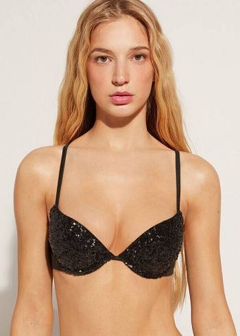 Calzedonia Vadderad Push-Up Cannes rosa Bikinitoppar Dam Svarta | SE2348RW